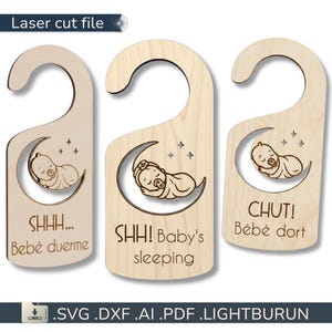SVG Panneau de Porte Chut! Bébé dort – Accroche porte pour la chambre de bébé | fichier découpe laser DXF AI LightBurn Glowforge Xtool