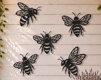 Bee Wall Art SVG Bundle | 5 Bee Laser Cut Files SVG DXF Ai for Cricut Glowforge | Metal Bee Wall Decor for Garden Patio | Wood Acrylic Vinyl