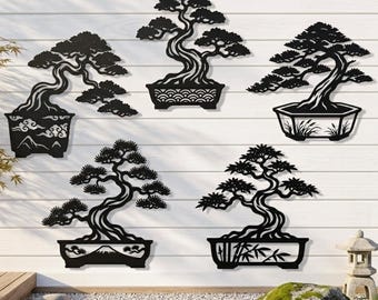 Bundle of 5 Bonsai SVG Files | Japanese Tree Wall Decor | Zen Garden Laser Cut File DXF SVG png | Glowforge Cricut cnc