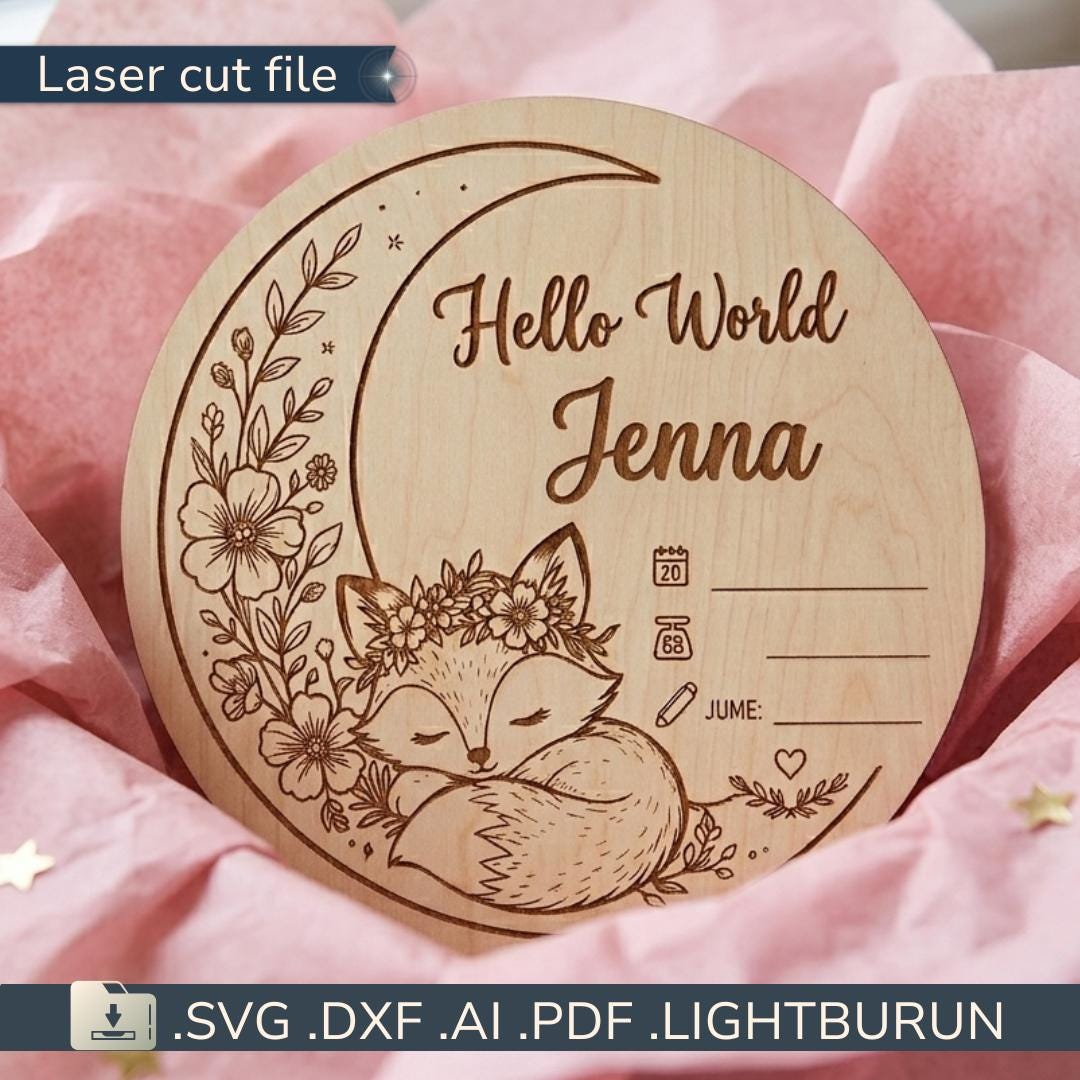 Fox Floral Birth Announcement SVG | Baby Girl Hello World Name Sign ...