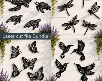 Summer Nature SVG Bundle | Hummingbird, Dragonfly, Butterfly & Sea Turtle Laser cut Files Svg PNG Ai DXF for Cricut Glowforge Cnc LightBurn