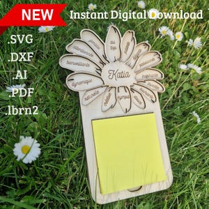 SVG Post-it Blumenhalter – Laser Cutting File Digital Download DXF AI Pdf LightBurn – Lehrer Geschenk Positive Worte Blütenblätter