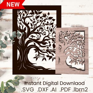 Cadre Arbre de vie Fichier numérique découpe laser Décoration murale , Tableau bois Tree of Life Cut File SVG DXF AI Pdf Circut Glowforge