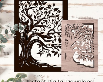 Tree of Life Frame Digital File Laser Cutting Wall Decoration, Wooden Tree of Life Cut File SVG DXF AI Pdf Circut Glowforge
