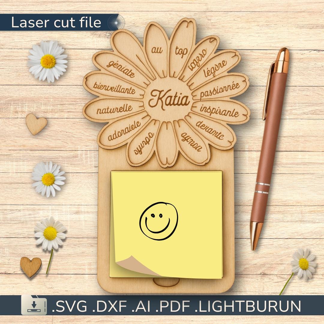 Flower Sticky Note Holder SVG – Laser Cut File for Wood – Personalized ...