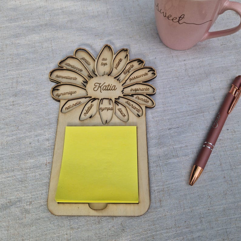 Flower Sticky Note Holder SVG – Laser Cut File for Wood – Personalized ...