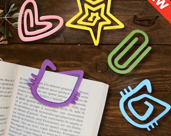 SVG Paper Clip Bookmark Bundle, 4 Pack Laser Cut Files Star, Heart, Cat, Paper Clip Bookmark Digital Download Bookmark SVG Glowforge