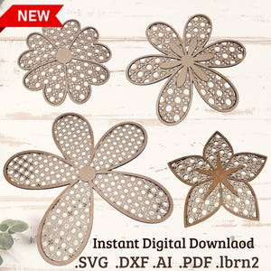 Lot de Fleurs Motif Rotin - Décoration murale en bois - Rattan Flower Bundle Laser Cut File - Fichier découpe SVG DXF AI Pdf Xtool Glowforge