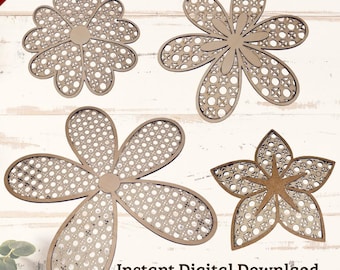 Rattan Flower Bundle - Wooden Wall Decor - Rattan Flower Bundle Laser Cut File - SVG DXF AI Pdf Xtool Glowforge Cutting File