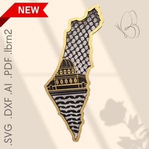 Gabarit de découpe laser 3 couches Carte Palestine /Palestine Map – Al‑Aqsa Mosque & Keffieh Pattern – SVG DXF AI Pdf LightBurn - Glowforge