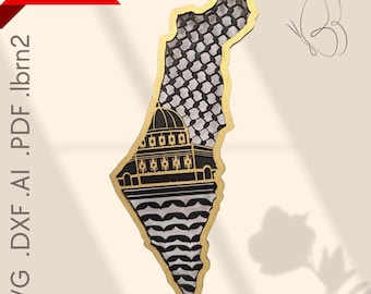 3-Layer Laser Cutting Template Palestine Map – Al-Aqsa Mosque & Keffiyeh Pattern – SVG DXF AI Pdf LightBurn - Glowforge