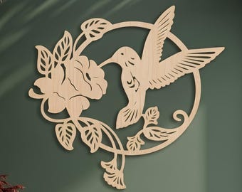 Floral Hummingbird SVG, Bird Flower Circle, Garden Wall Decor, Laser Cut File Svg DXF, Cricut, Glowforge, LightBurn, CNC Cut Template