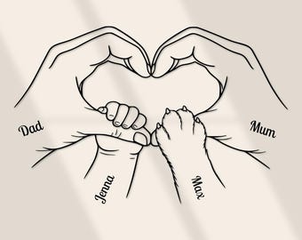 Family Hands in Heart with Parents, Child and Dog Paw – SVG PNG DXF Ai digital files for Cricut and Silhouette