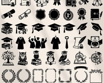 43 SVG Graduation Bundle | Clipart PNG DXF Eps Cricut Silhouette Files | Student Gift, Diploma Party, School Celebration, Graduation Decor