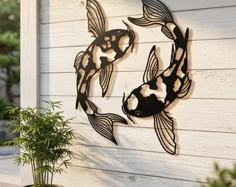 Yin Yang Koi Fish SVG | Japanese Koi Fish Wall Art for Zen Garden & Patio Decor | Laser Cut File DXF Svg for Glowforge Cricut CNC