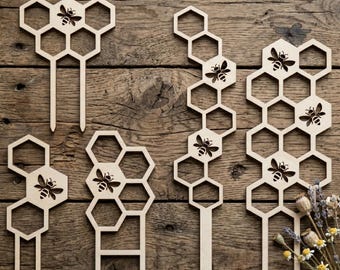 Bee Honeycomb Plant Stake SVG Bundle | Wooden Plant Trellis / Climbing Plant Support for Garden Decor | Laser Cut SVG DXF Ai Glowforge Files