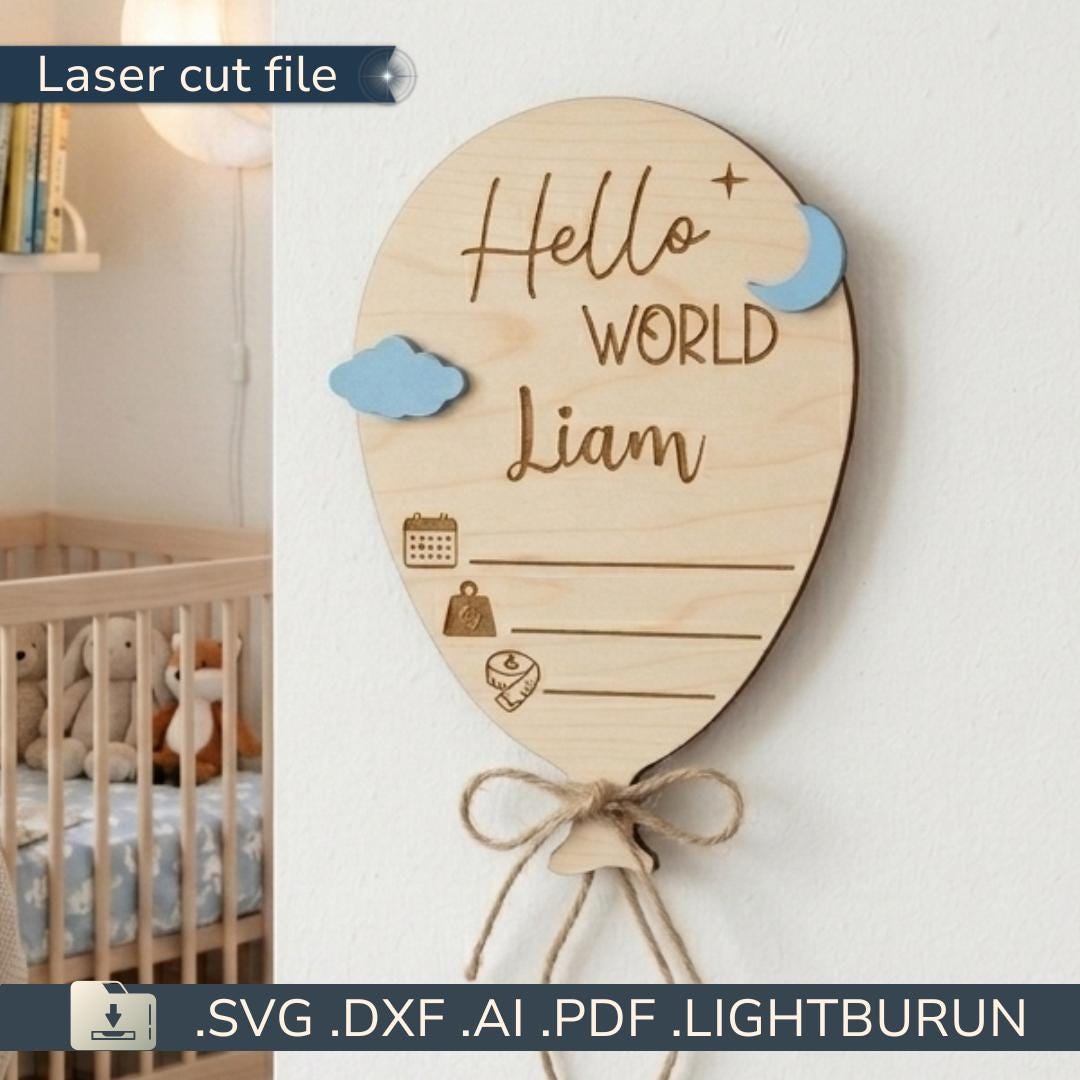 Hello World Baby Birth Announcement SVG | Personalized Baby Name Sign ...
