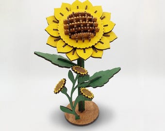 3D Flower Puzzle Laser Cut File | 3D Wooden Sunflower, SVG DXF Ai Lightburn files for Glowforge xTool Cnc | DIY Decor
