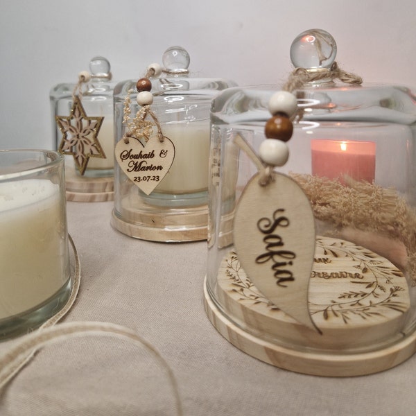 Bougie sous cloche parfumée avec message personnalisé, cadeau pour la maison, anniversaire, mariage, déco d'intérieur zen et minimaliste...