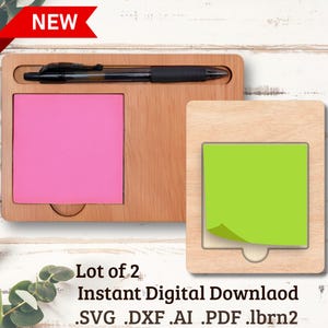 Lot de 2 SVG Support Post-it Sticky note holder - fichier numérique DXF AI Pdf LightBurn Glowforge – Cadeau fin d'année Maîtresse Professeur