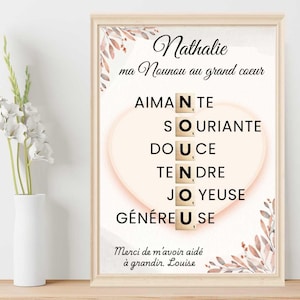 Personalized scrabble letter poster my big-hearted nanny, Childminder gift, digital file to print pdf png card
