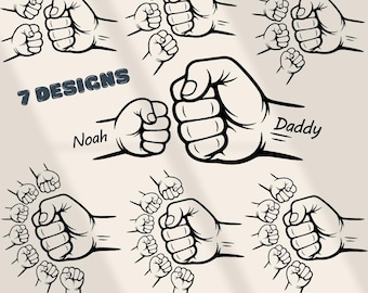 Pulgar en SVG, puño de papá y familia para personalizar para el Día del Padre, abuelo, padrino con el nombre del bebé – PNG DXF Cricut Silhouette