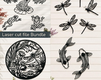 Garden Nature SVG Bundle – Dragonflies, Koi Fish, Frogs & Lily Pond Scene | SVG DXF cnc Laser Cut Files for Cricut Glowforge Silhouette