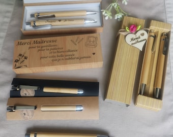 Coffret stylos en bois personnalisés, cadeau maîtresse, maman, papa, invités, anniversaire homme, femme...