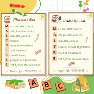 Affiche Scrabble personnalisée Maîtresse Maître, Acrostiche poétique façon citation définition, Cadeau fin d’année à imprimer carte pdf png