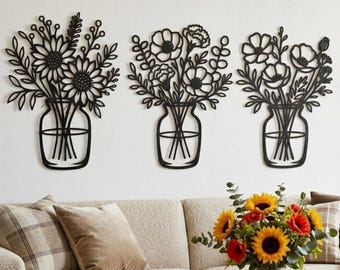 Flower Vase SVG Bundle | Sunflower & Poppy Wall Decor | Laser Cut File DXF AI svg LightBurn Cricut Glowforge Silhouette