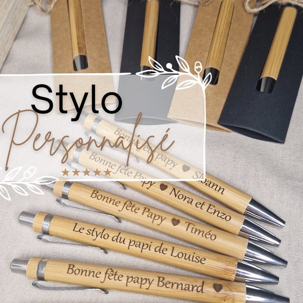 Stylo en bois personnalisé dans son étui, encre noire ou bleue, cadeau pour homme femme, fête des papy mamie, maman papa, anniversaire..