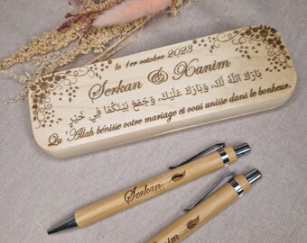 Coffret de stylos en bois personnalisés, cadeau homme, femme, maman, papa, anniversaire, fête des papys, mariage...