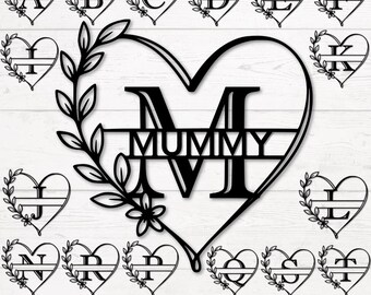 Floral Heart Split Monogram SVG Bundle, 26 Alphabet Letters PNG Svg DXF Jpg, Cricut Silhouette, Glowforge Laser Cut Files