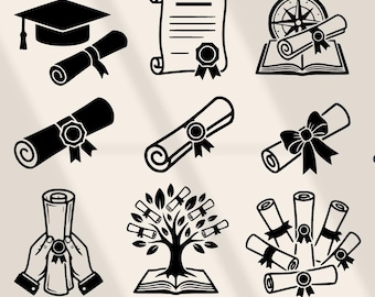 9 Diploma SVG Bundle | Graduation Clipart PNG DXF Cricut Silhouette Files | Student Gift, Diploma Party, School Celebration Decor