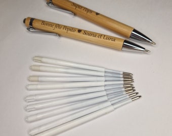 Recharge stylo bille encre bleue ou noire, s'adapte sur les stylos en bambou personnalisés ou autre, modèle jumbo