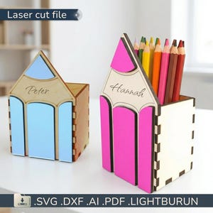 Portalápices SVG – Organizador de escritorio infantil – Archivo DXF AI LightBurn Glowforge – Regalo de regreso a clases para maestros