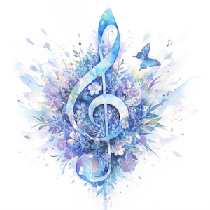 Muzieknoot clipart, 18 JPG aquarel bloemen muziekkunst, digitaal papier ambacht, kaart maken, printables, commercieel gebruik