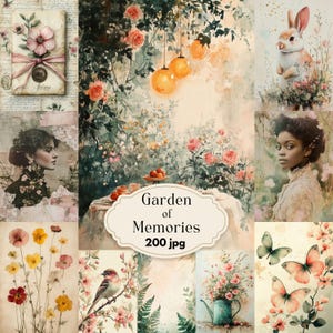 Victorian Garden Junk Journal Kit, Vintage Printable Papers, Floral Scrapbook Paper, Digital Ephemera, Cottagecore Journal Pages