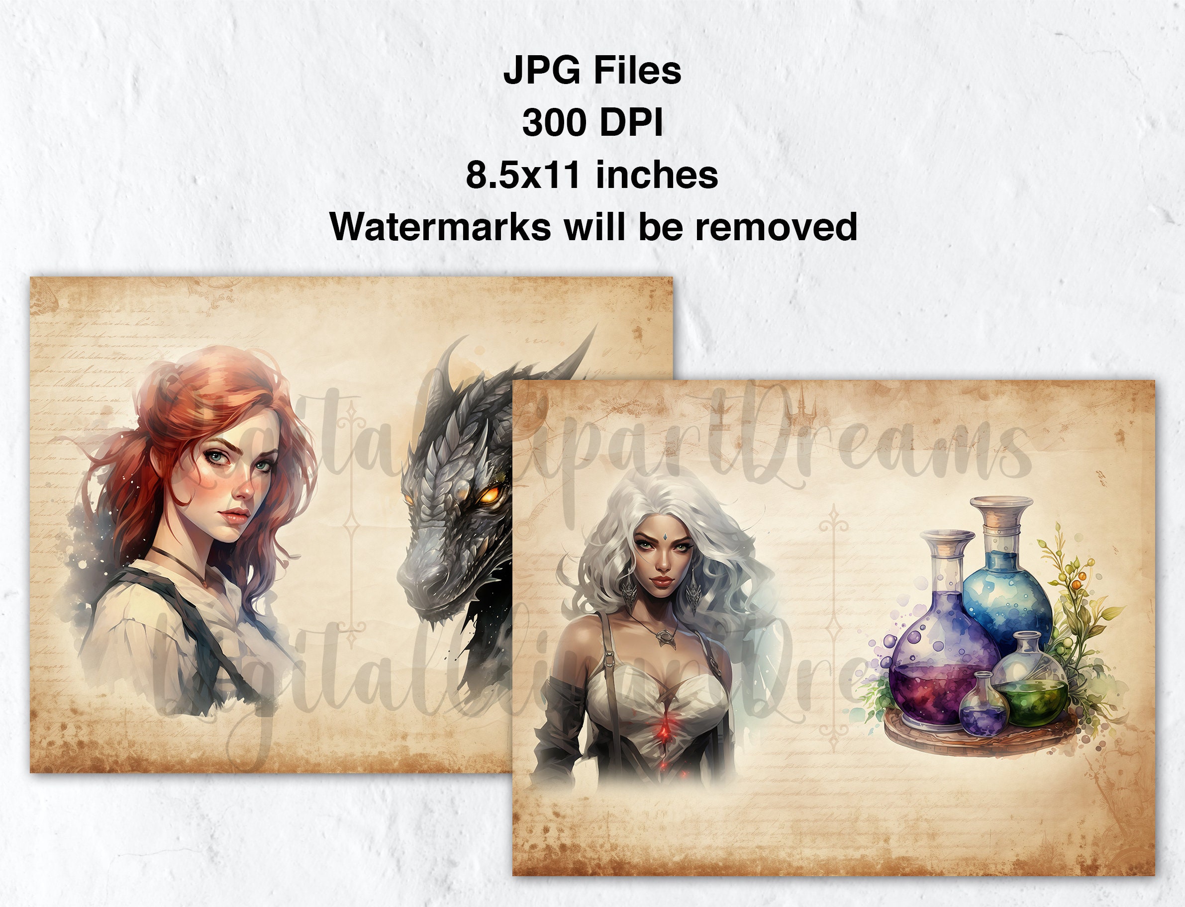 Witcher Junk Journal Pages, Witch Collage Sheet, Fantasy
