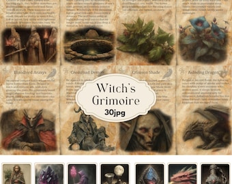 Witch's Grimoire Junk Journal Kit: Dark Academia Printable Pages for Halloween