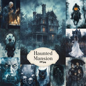 Pagine di diario e album di ritagli Haunted Manor, Halloween, gotico, maniero vittoriano, carta stampabile inquietante e spettrale, dark fantasy, mistero