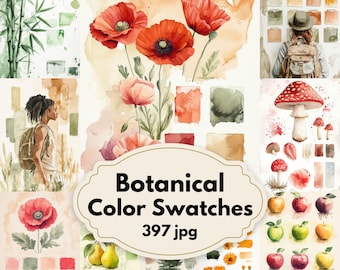 Botanische Swatchbook Junk Journal Seiten, Aquarell Farbmuster zum Ausdrucken (Digitaler Download)