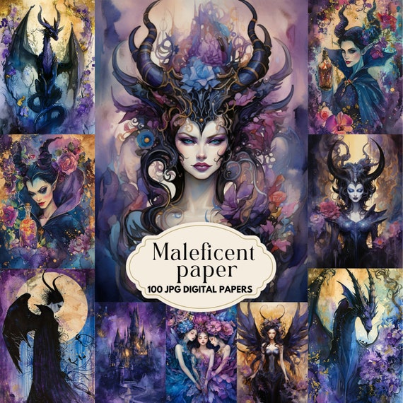 Maleficent Junk Journal Paper Pack, Villain Printable Paper, Sleeping Beauty Fairy Tale, Digital Download, Purple Scrapbook Paper, Fantasy