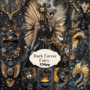 Dark Forest Fairy Junk Journal Pages, Scrapbook Paper, Enchanted Forest, Halloween Printable Image, Digital Paper, Fantasy Collage Sheets