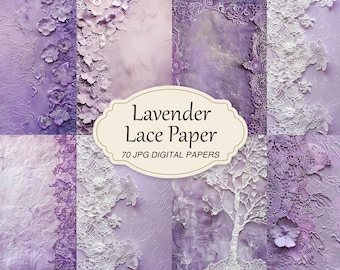 Lavendel Spitze Papier, Vintage Junk Journal Papier Pack, Scrapbook Collage Sheet, bedruckbares Spitzen Papier, Digitaler antiker Papierhintergrund