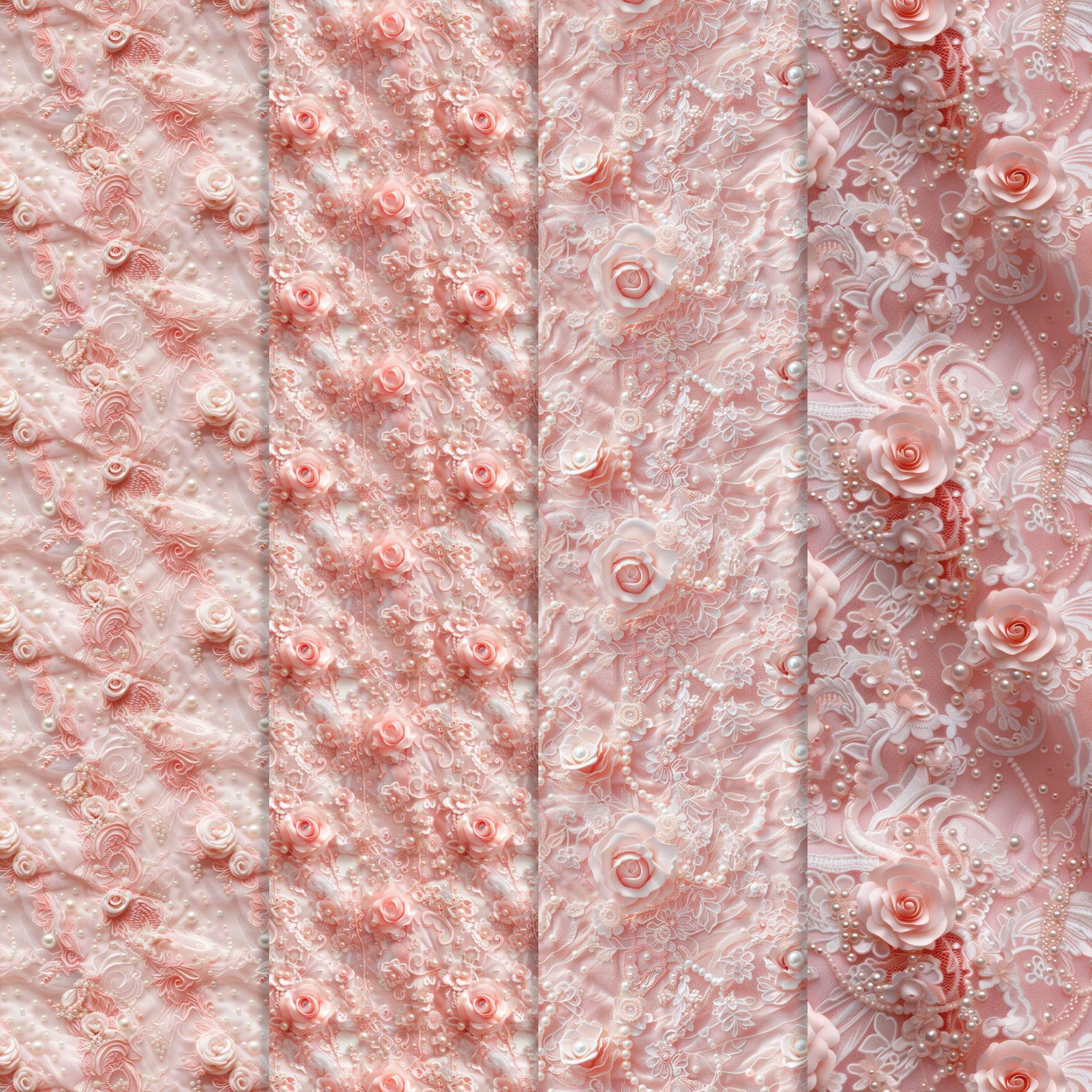 Pink Lace and Pearls Seamless Pattern: Vintage Digital Paper for Junk ...