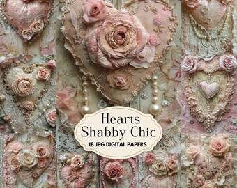 Shabby Chic Heart Junk Journal Pages: Vintage Lace & Pearls (Digital Paper)