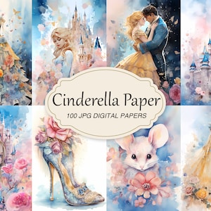 Pages de journal indésirable de Cendrillon, kit de papier de scrapbooking princesse, papier numérique de conte de fées, feuille de collage aquarelle, illustrations fantastiques