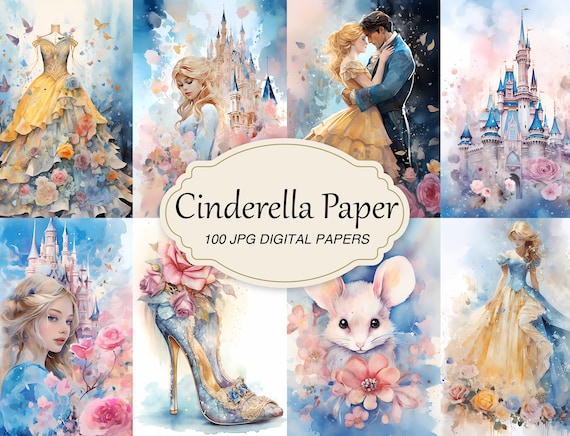 Cinderella Junk Journal Pages, Princess Scrapbook Paper Kit, Fairy Tale Digital Paper, Watercolor Collage Sheet, Fantasy Illustrations