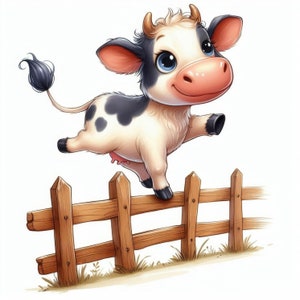 Clipart de vaca bebê fofo, 18 JPG Aquarela Farm Animal Clip Art, vaca engraçada, sublimação, impressão, download digital, uso comercial